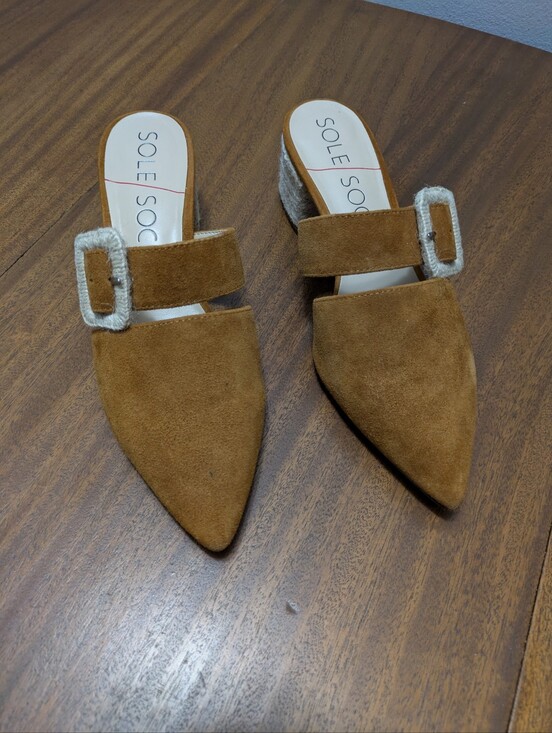 Sole Society Shoes - Sole Society Tan Leather Mule Heels | Versatile for Any Occasion.  Size 7.